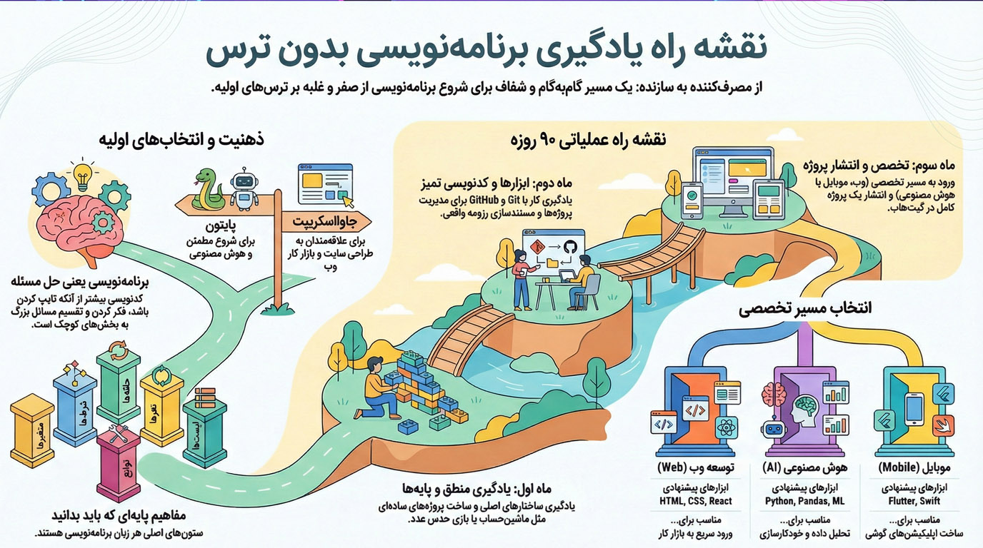 نقشه راه برنامه‌نویسی برای شروع